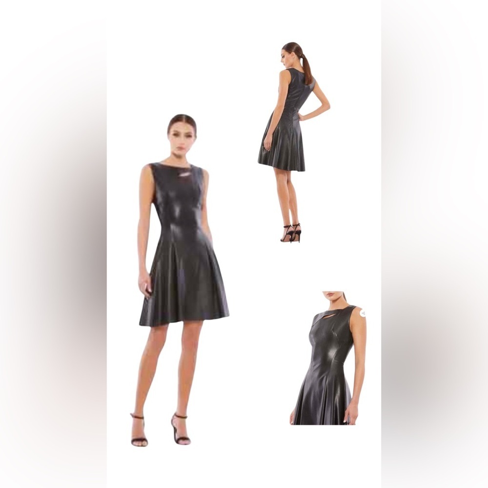 Ieena for Mac Duggal Faux Leather Fit & Flare Bikercore Cocktail Mini Dress sz 0
